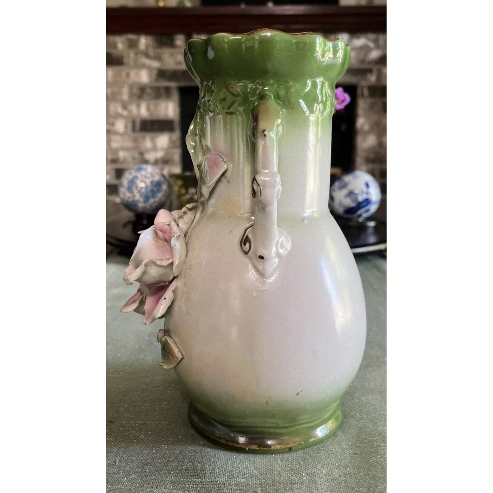 Austrian Porcelain Pottery Gold Accents Floral Double Handles